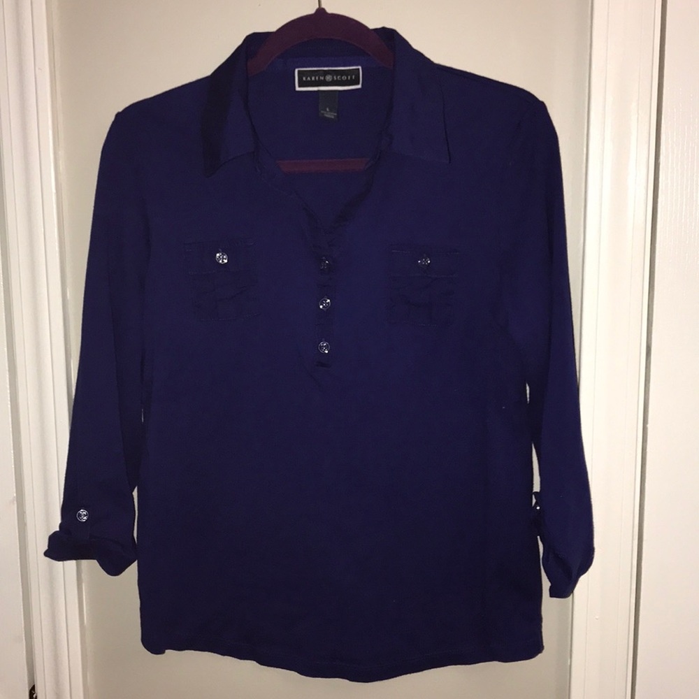 Karen Scott 3/4 sleeve midnight blue
